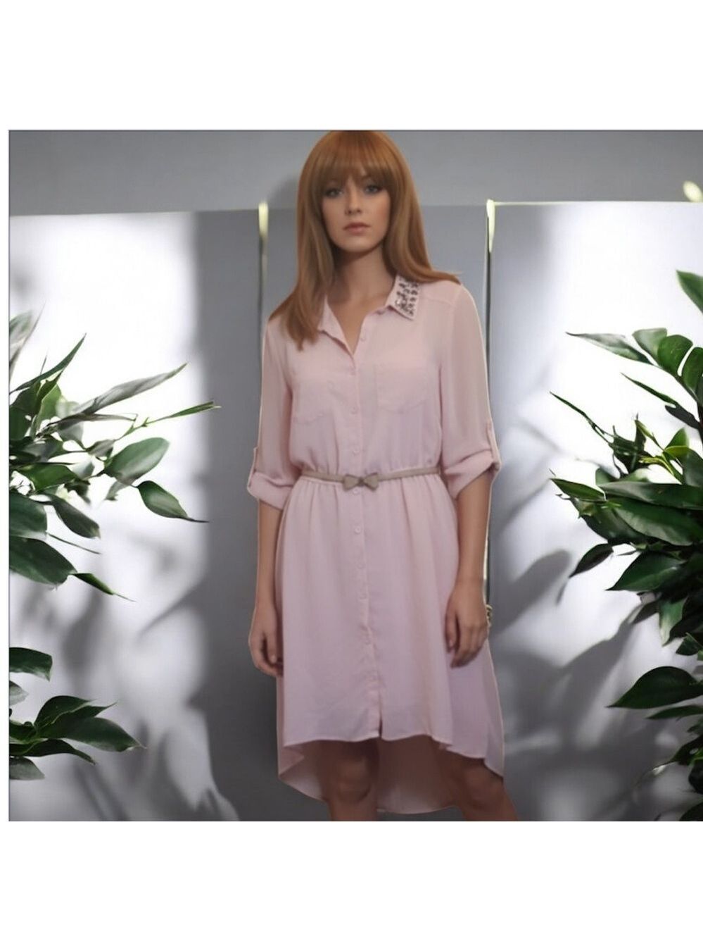 Lily Rose Beaded Collar Peach Summer Dress Large